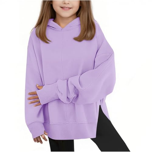 PODOLIXIA Sudadera con capucha para niños niñas Oversize Sudadera de una pieza con capucha con abertura lateral Sudadera con capucha Suéter de calle con orificio para el pulgar Ropa urbana, 11-12 años