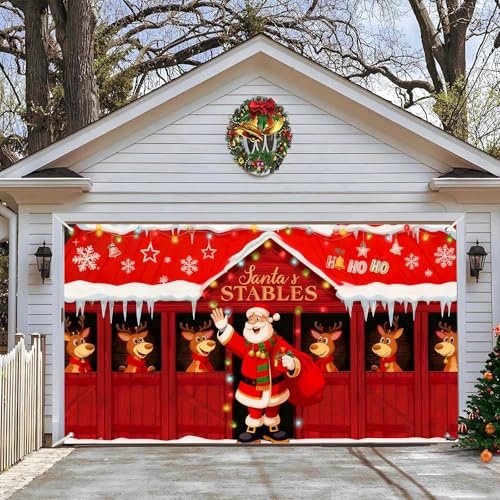 Corlidea - Banner per Porta del Garage di Natale, Copertura per Porta del Garage Babbo Natale, Pupazzi di Neve, Natività, Decorazione Murale, Tela di Sfondo per Porte da Giardino, Sfondi per