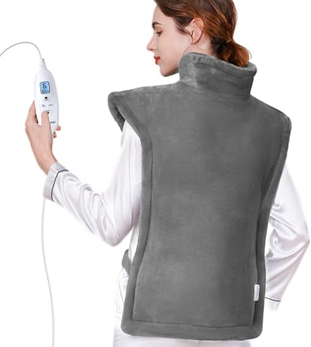 KNQZE Gewichtetes Heizdecke, Heizkissen mit 10 Wärmestufen, 4 Timer für Rücken Schulter Nacken, Waschbar Wärmekissen für Rückenschmerzen und Nackenschmerzen, Geburtstagsgeschenk für Frauen (Grau)