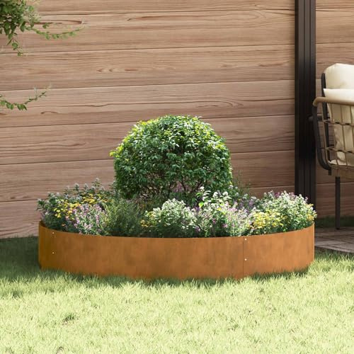 Mokuyary Anello per piante marrone, 120 x 120 x 20 cm, in acciaio resistente alle intemperie, aiuole rialzate per verdure, fiori e piante grasse, per giardino e terrazze