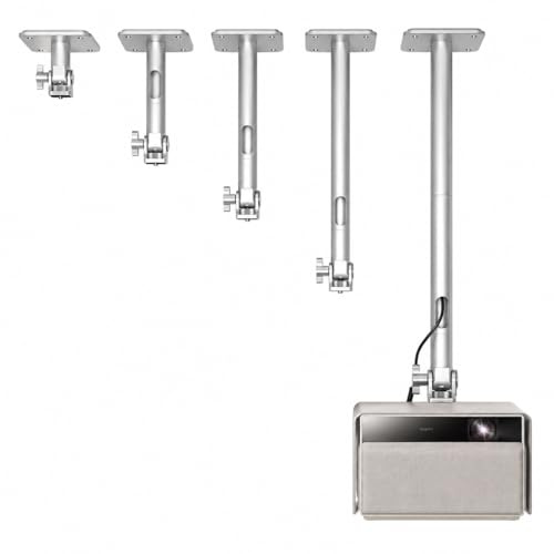 Voronetti Soporte de techo y pared para proyector – Soporte universal, carga 10 kg, ajustable 11-51 cm, rosca 1/4, aluminio Al6063, rotación 360°, cable oculto, plateado