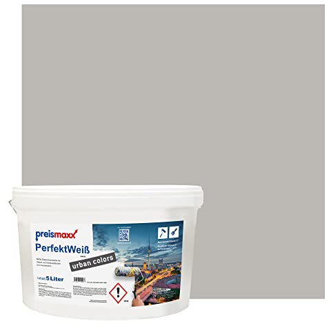 Preismaxx Perfektweiß urban colors, bunte Wandfarbe, grau, taupegrau, taupe grey 5L, Innenfarbe, hohe Deckkraft Klasse 2, matt