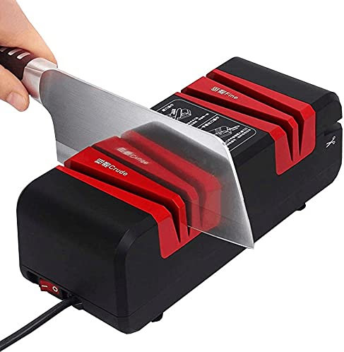 Aiguiseur Electrique, Revêtement de Diamant, Moteur Puissant de 60W, Taille-Couteau Professionnel, Taille D'affichage de Trois en Un Pour Couteaux de Cuisine, Ciseaux et Tournevis (rouge)