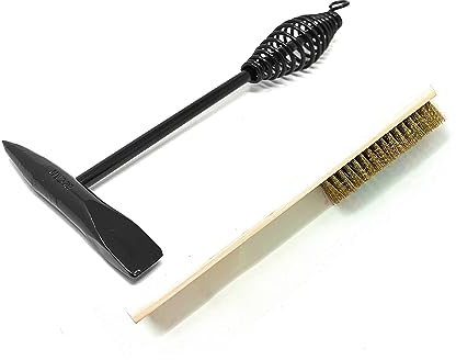 Pic de soudage ELCAN 500gr et brosse professionnelle pour éliminer les scories de soudure comme un marteau avec le côté d'un pic ou d'un burin, en acier massif avec traitement thermique