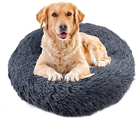 UUEMB 90cm Extra Large Calming Dog Cat Bed, Plush Donut Pets Beds for Dogs Cats, Soft Puppy Kitten Cuddler Round Bed Cushion, Washable Warm Dog Beds for Improved Sleeping