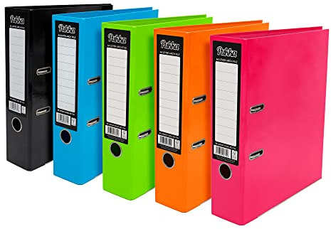 Pukka Pad, Brights A4 Lever Arch Files – 10 Pack of Assorted Colours – 70mm Spine with Customisable Label for Large Amounts of Documents and Thumb Hole Retrieval – 32 x 28cm