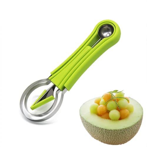 Ensemble de pelle à melon professionnel 4 en 1 en acier inoxydable pour couper les fruits - Pour couper les fruits, les graines, les pulpes, les fruits (vert)