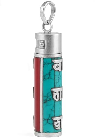 Tibetanskt Relikamuletthänge Hängsmycke för Män & Kvinnor – Handgjord Ghau Locket med Om Mani Padme Hum Mantra Korall & Turkos – Spirituell Amulett Smycken Gåva
