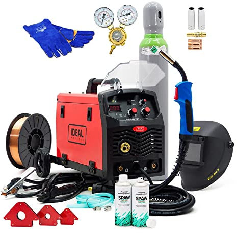 Set #1 Ideal™ Praktik MIG 211 MMA MIG/MAG Poste à souder inverter 200 A 3 en 1 FLUX MMA EURO, Rouge