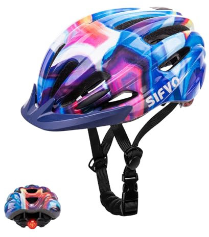 SIFVO Kids Helmet for Boys and Girls - Cool Bike Helmet with Safety Light, Adjustable & Lightweight, Multi-Sport, Age 5-14, 50-57cm