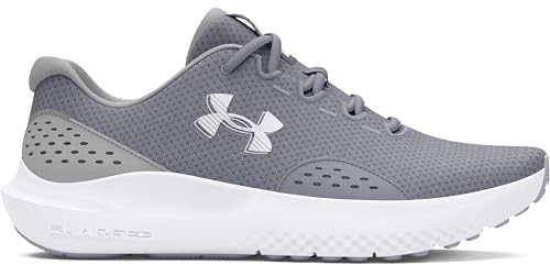 Under Armour Men's Charged Surge 4, Comfortable Men's Runners with Breathable Mesh Upper Design, Durable and Responsive Running Shoes,Steel / Mod Gray / White,8