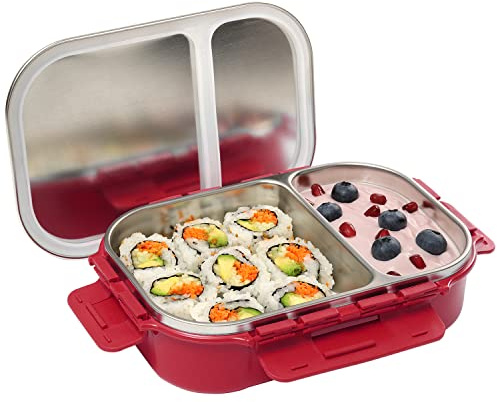 SIGNORA WARE Stainless Steel Bento Box -Adult Lunch Box For Men, Women, Kids- Bento Lunch Box Leak Proof Between 2 Compartments- Meal Prep Containers- Lunch Containers For Adults And Kids School Red