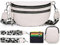 Elsaybro Bauchtasche Damen Stylisch Breiter Gurt 5cm, Crossbody Bag Damen Weiss Umhängetasche Damen Veganes Leder Mit Kartenschlitz mit herausnehmbarer Münztasche