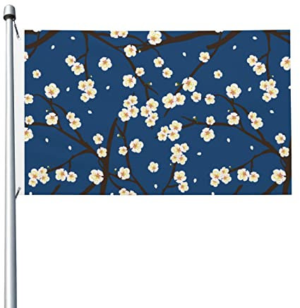 Bannière de décoration, drapeau fleur de prunier 1,5 x 0,9 m, drapeau double face adapté pour intérieur ou extérieur