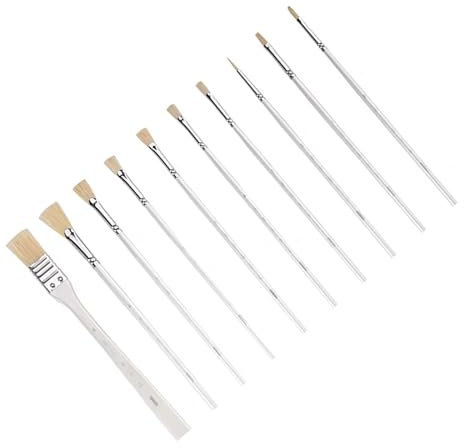 MYSUNBAR Artist Paint Brushes set of 10 White Long Handled Hog Bristles excellent for Acrylic, Oil Painting, Gouache, Watercolour