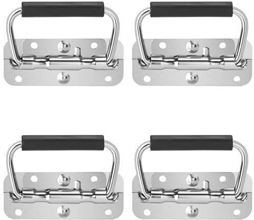 Niboken Poignée de Boîte Pliable, 4 Pièce Poignées de Caisse Pliantes Acier Inoxydable Poignée à Ressort avec Poignée en Caoutchouc pour Boîtes à Outils Ou Boîtes de Rangement,100x40mm (Argent)