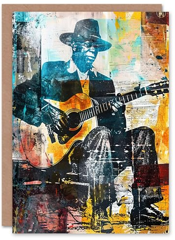 Artery8 Blues Music Guitar Player Upcycle Painting Greeting Birthday Card Him Her All Blank