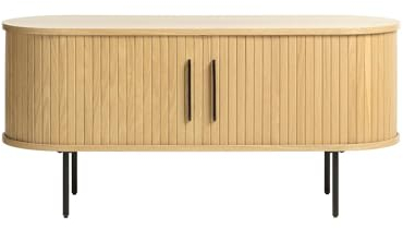 Liadomo Uriel Lowboard - Kommode mit Lamellen-Optik Schiebetüren - Moderner Retro Look - 2 Einlegeböden & hohe Metallfüße - Eiche Natur Furniert 120x56x40cm