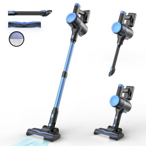 N8 Cordless Vacuum Cleaner,Lightweight Stick Vacuum with Powerful Suction,2200mAh Battery, 40 Mins Runtime,Self-Standing,Rechargeable Vacuum Cleaners for Home Hardwood Floor Carpet Pet Hair (Azure)