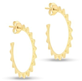 Amazon Essentials Boucles d'oreilles demi-créoles tubes à pics en argent sterling plaqué or jaune
