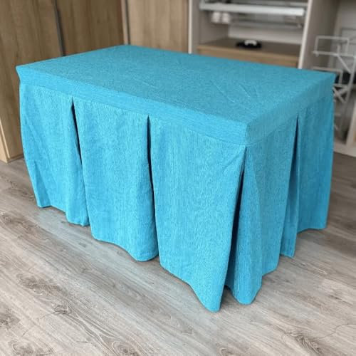 Genérico Ropa Chenilla de Mesa Camilla Rectangular (Turquesa) con 10 Pliegues - Medida 120 x 70 cm (72 cm de Altura) - Falda Mesa Camilla, Enaguillas, Enaguas, Ropa Chenilla
