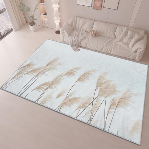 Tappeto Salotto Pelo Corto 120x170cm Tema Canna D'Oro Moderni Tappeto Camera da Letto Lavabile, Bianco Tappeti Grandi Morbido Antiscivolo e Resistente All'usura