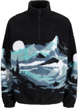 JACK & JONES Jorbear Mountain Teddy Half Zip Hn T25, Nero, M