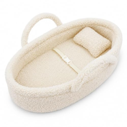 Lullaberry Kuschelige Traum-Puppenwiege – Tragbare Baby-Puppentragetasche – Passend für alle Puppen oder Teddybären bis zu 36 cm – Weiß
