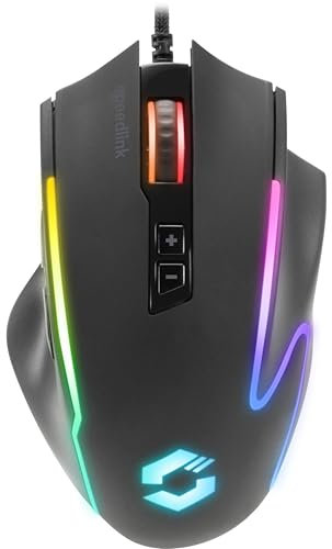 Speedlink DECUS NX - RGB Gaming Maus mit Kabel, bis 12800dpi, Programmierbar, Dauerfeuer Taste, USB kabelgebunden ummantelt, 1000Hz Pollingrate, schwarz