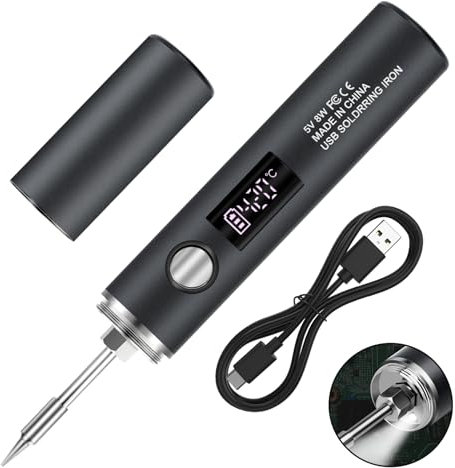 KKMOL Juego de soldador con batería, soldador recargable por USB, con pantalla LCD y modo de iluminación, 5 temperaturas ajustables 260 ℃-450 ℃, juego completo profesional seguro - negro