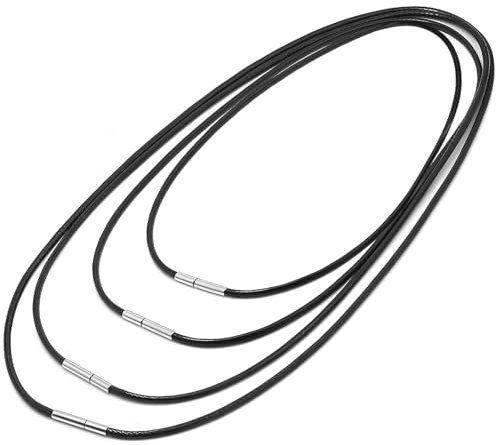 LIURFLNC 4 Stück Lederkette Damen, Kautschuk Halsband, Kautschuk Kette, 2mm Dicke Schwarz Kautschukband Lederhalsband Männer mit Edelstahl Verschluss, Kunstleder Lederhalsband Damen (40-55cm)