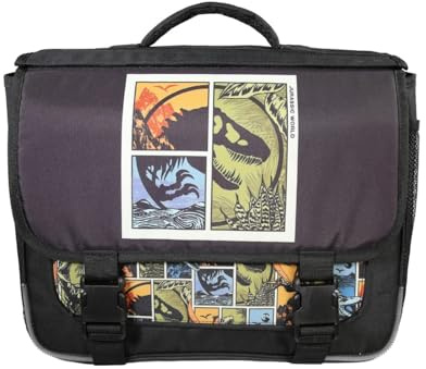 Bagtrotter - Jurassic World - Cartable 38cm - Noir et Vert Kaki - 2 Compartiments - 1 Poche Sous Rabat - 1 Poche Bouteille - Bretelles Matelassés - Fond Renforcé - Dos Matelassé - Rabat