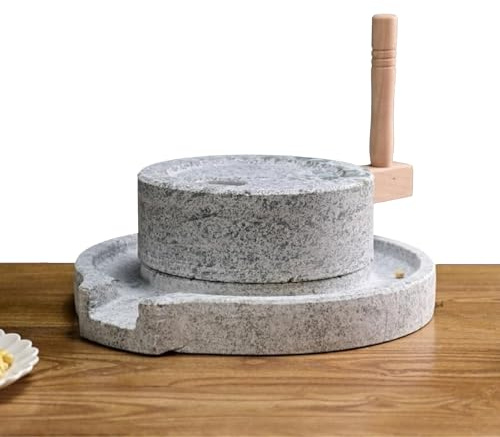 Stone Grain Mill, Large Natural Bluestone Grain Mill, Grinds Wet and Dry Food, Handmade Stone Grind machine, Manual Grinder for Flour, Rice Paste, Spices, Beans, Wheat, Soybeans, Coffee(9.8*13.8in)