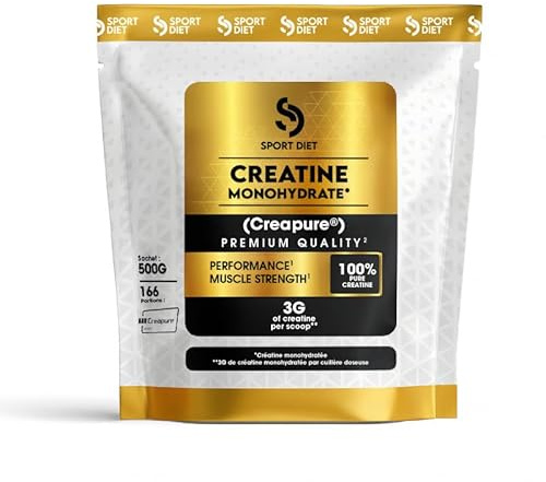 CRÉATINE MONOHYDRATE CREAPURE – Poudre Ultra-Pure 500g – 3g par Portion – Puissance, Explosivité, Performance – Sans Impuretés – Idéal Musculation, Cross-Training, Sports Intenses – SportDiet