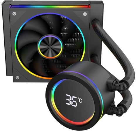 CiT Saturn 120mm AIO CPU Liquid Cooler - 120mm Radiator - 120mm Saturn ARGB PWM Fans - Smart Digital CPU temperature Display - AM5, AM4 - LGA 1700, 1200/115X, 1366, 2011, 2066 Compatible | Black