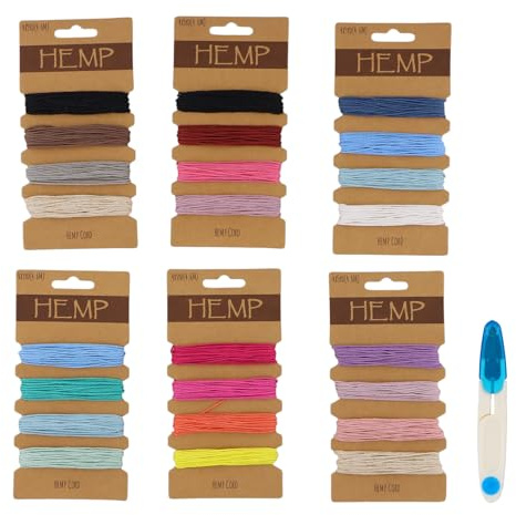 Set de Hilo de Algodón Encerado de 24 Colores 1mm 120 Yards con 1 Tijera en U, Cuerda para Macramé, Manualidades y Joyería de Pulseras y Collares