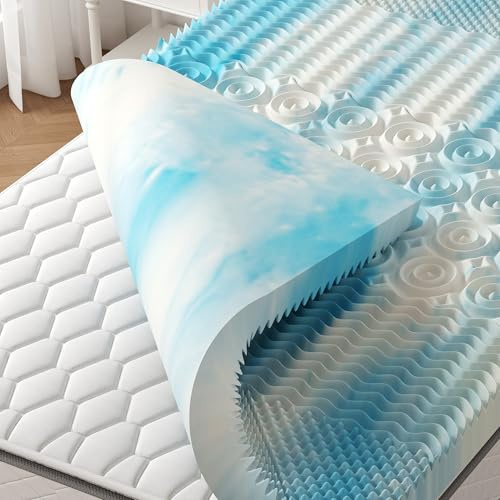 Sweetcrispy 2 in Memory Foam Mattress Topper King, 5-Zone Gel Infused Cooling Toppers Pad for Twin Size Bed, Sleeper Sofa, RV, Camper, CertiPUR US Certified, Ventilated and Breathable