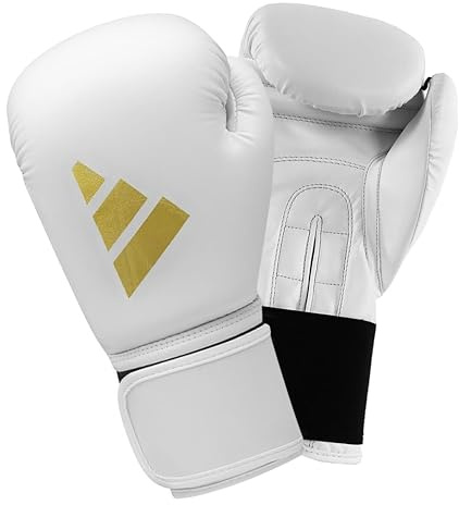 adidas Speed 50 Gym Entraînement de Remise en Forme Sparring Kick Boxing Gants Hommes Femmes Enfants 6oz 8oz 10oz 12oz 14oz 16oz, Mixte, Gants de Boxe, ADISBG50, Blanc/doré, 18 cl