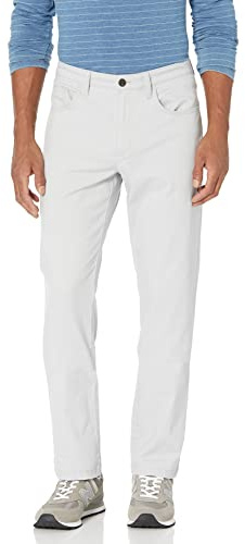 Amazon Essentials Pantalón Chino Elástico Cómodo con 5 Bolsillos y de Ajuste Recto Hombre, Gris Claro, 32W / 33L