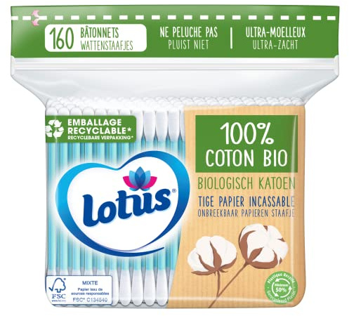 Lotus Coton-Tiges en Papier et Coton Bio - Sachet 160 Bâtonnets