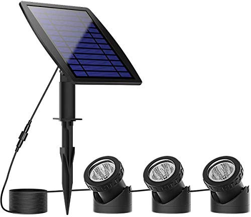 SUAVER Solar Spotlight Licht, Unterwasser Scheinwerfer LED Teichbeleuchtung Solar Gartenleuchte wasserdicht Landschafts beleuchtung für Garten,Brunnen,Terrasse,Liegewiese (Warmweiß)