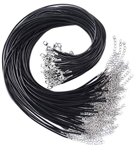 TUPARKA 60 Pcs Waxed Necklace Cord Black Necklace String with 2mm Clasp Bulk for Necklace Bracelet Jewelry Making Accessories