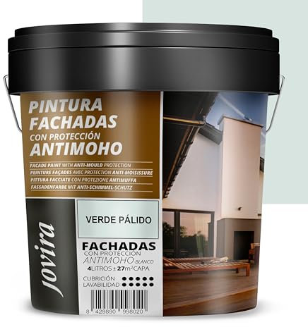 JOVIRA PINTURAS PINTURA FACHADAS ANTIMOHO. Repelente al agua, impermeable y anti fisuras. (4 Litros, Verde Palido)