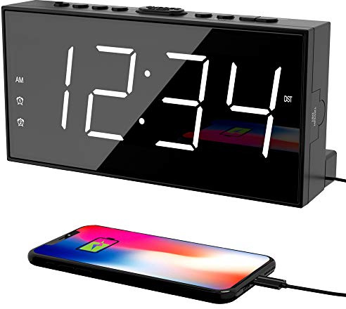PPLEE Alarm Clock for Bedroom, 2 Alarms Loud LED Big Display Plug in Simple Basic Digital Clock with USB Charging Port, Adjustable Volume, Dimmable, Snooze for Deep Sleepers Kids Elderly Home Office