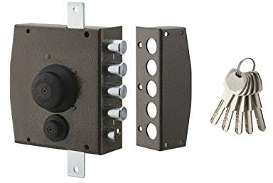 THIRARD - Cerradura de Sobreponer con Botón para Puerta Principal - 154 x 140 mm - 3 Puntos - Derecha - 5 Llaves - Caja y Contrachapa de Acero - Cierre de Tres Puntos - Seguridad Reforzada - Negro