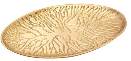 NKlaus piatto candela ovale 18x9 cm ottone oro opaco piattino portacandele con disegno albero 10513