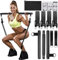 Qicool Pilates bar Set,Einstellbarer Pilates Bar mit 4 Resistances Bands Schaumstoffgriff und Türanker-2x30lbs,2x40lbs,-Widerstandsbänder mit Fußschlaufe für Beine,Hüfte,Taille und Arm (Schwarz)