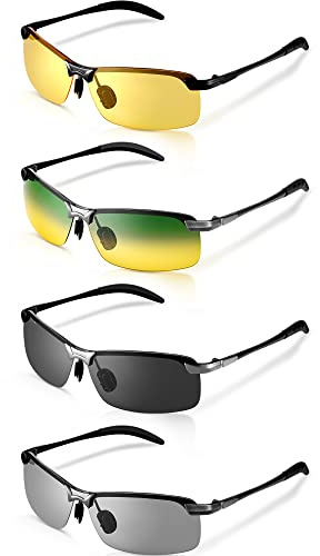 4 Pieces Night Driving Glasses Polarized Walking Glasses Anti Glare Driving Sunglasses for Men UV Protection Men's Sunglasses Nighttime Glasses for Adults Riding Fishing Outdoor Sports