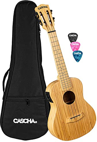 Cascha E-Bamboo Concert Natural med pickup, väska och 3 plektrum