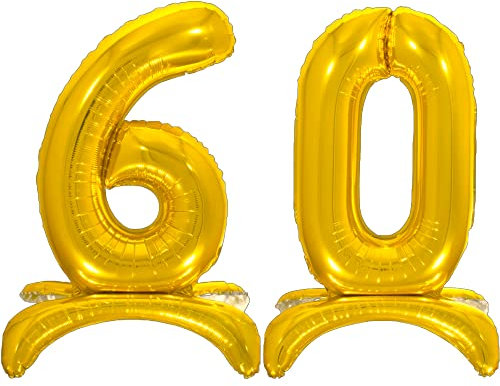 DIWULI Luftballon 60 Geburtstag stehend XL Gold Zahlenballon